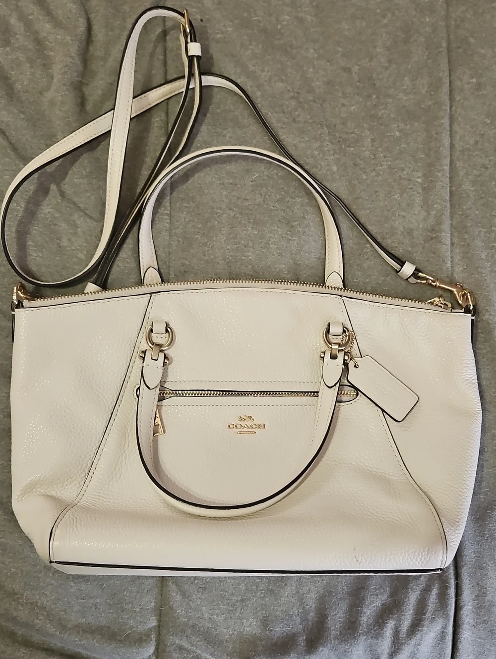 Coach Prairie Satchel Tote In Cream Pebbled Leather with Gold Hardware EUC